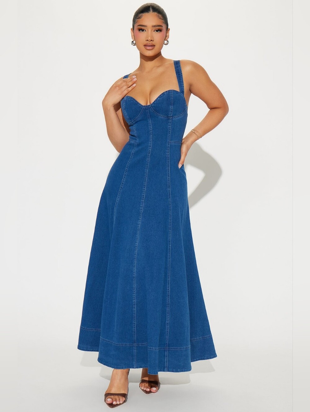 Fashion Nova GIDDY UP Denim Midi Maxi Dress SZ LG